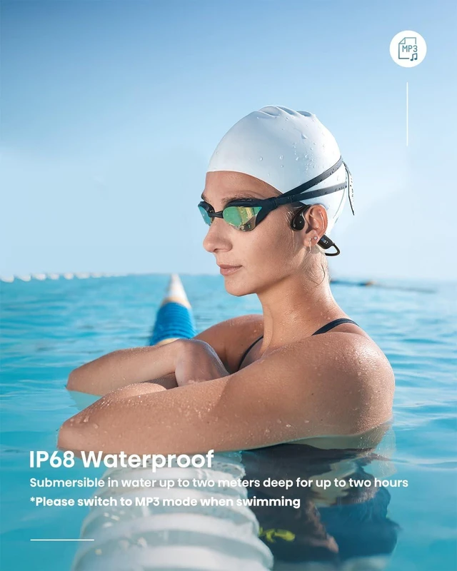 Alt view image 3 of 5 - Swimming Headphones, IP68 Waterproof Bone Conduction Headphones, Wireless Headphones with Built-in 32GB Memory MP3 Player, Suitable for Underwater Swimming, Running, Cycling, and Travel