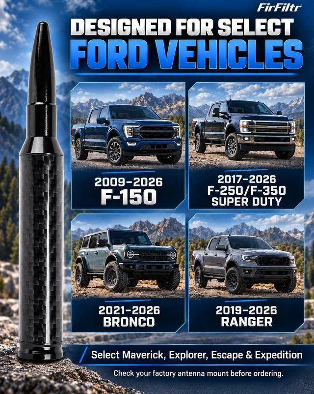 Alt view image 2 of 5 - FirFiltr 5.5IN Carbon Fiber Bullet Truck Antenna for F150 F250 F350 Bronco