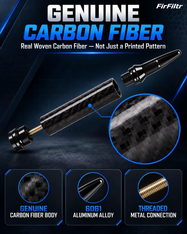 Alt view image 3 of 5 - FirFiltr 5.5IN Carbon Fiber Bullet Truck Antenna for F150 F250 F350 Bronco