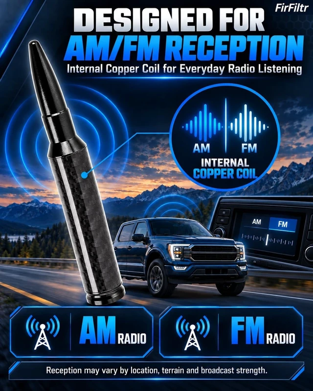 Alt view image 4 of 5 - FirFiltr 5.5IN Carbon Fiber Bullet Truck Antenna for F150 F250 F350 Bronco