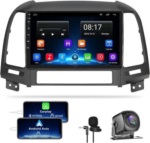 Main image of for Hyundai Santa Fe Radio 2006-2012, 4+64 Stereo with Wireless Carplay&Android, 9 Inch HD Touchscreen Support GPS/WiFi/Bluetooth5.2/FM Radio/Backup Camera+MIC/SWC