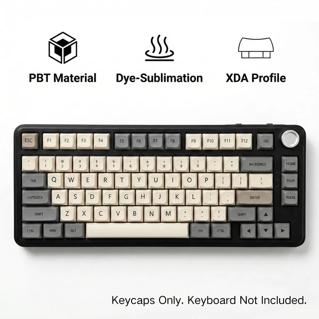 Alt view image 2 of 5 - Thyrnovyn 133 Keys PBT Dye Sublimation Keycaps, Retro Grey White Minimalist Keycap Set, XDA Profile Custom Keycaps for Mechanical Keyboard 60% 65% 75% 100% Cherry MX Switches