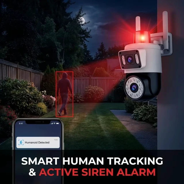 Alt view image 4 of 5 - Yoosee Dual Lens Wifi 4K 8MP Security Outdoor Camera, Night Vision/Two Way Intercom/Motion Alarm/Human Tracking/TF Card Cloud Recording, Network Surveillance CCTV with 2m Power(APP NO Ads) (2 Lens)