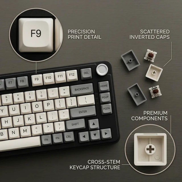 Alt view image 5 of 5 - Thyrnovyn 133 Keys PBT Dye Sublimation Keycaps, Retro Grey White Minimalist Keycap Set, XDA Profile Custom Keycaps for Mechanical Keyboard 60% 65% 75% 100% Cherry MX Switches