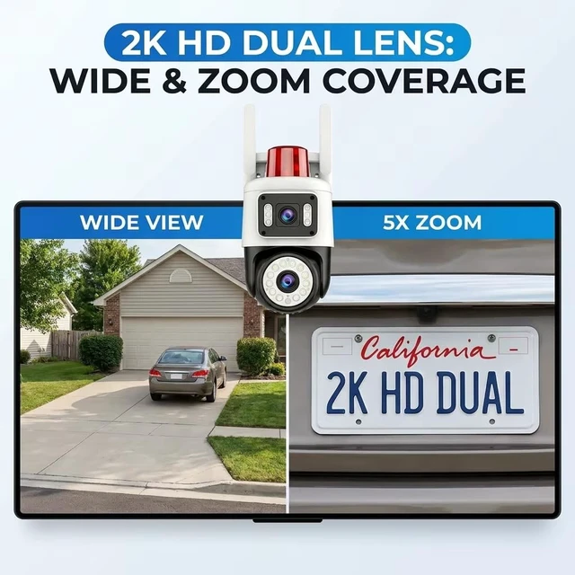 Alt view image 2 of 5 - Yoosee Dual Lens Wifi 4K 8MP Security Outdoor Camera, Night Vision/Two Way Intercom/Motion Alarm/Human Tracking/TF Card Cloud Recording, Network Surveillance CCTV with 2m Power(APP NO Ads) (2 Lens)