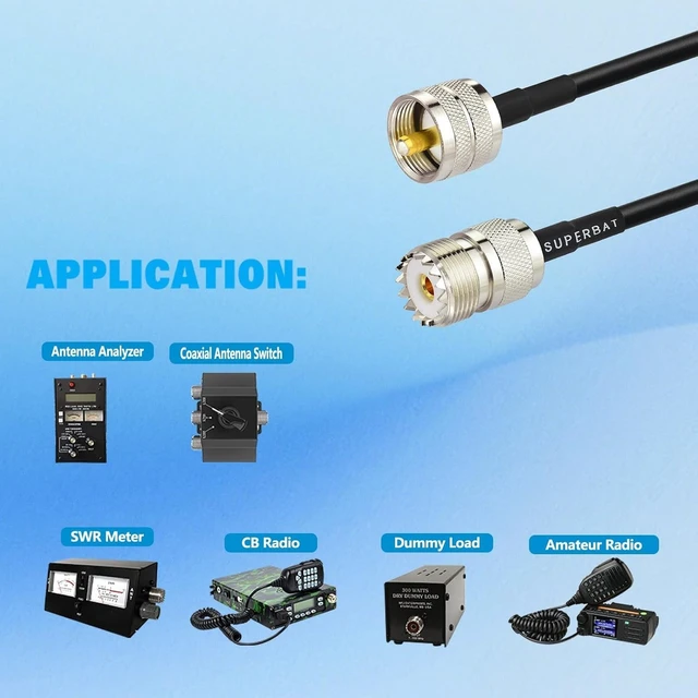 Alt view image 4 of 5 - Superbat PL-259 UHF CB Coax Cable 30FT, RG8x PL-259 UHF Male to Female Low Loss Antenna Extension Jumper for HAM Radio, Antenna Analyzer, Dummy Load, SWR Meter