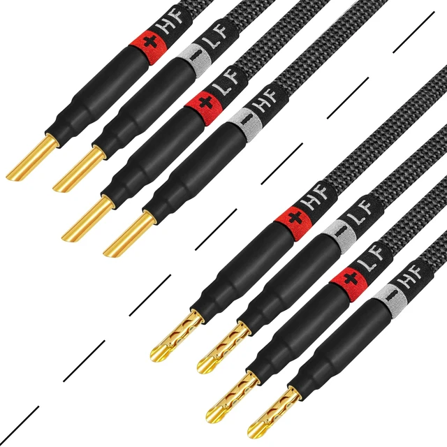 Alt view image 5 of 5 - WORLDS BEST CABLES 6 Foot Ultimate - 9 AWG - Ultra-Pure OFC Extra Premium Audiophile HiFi Bi-Amp Speaker Cable Pair with Eminence Gold Banana Plugs & Carbon Tweed Jacket