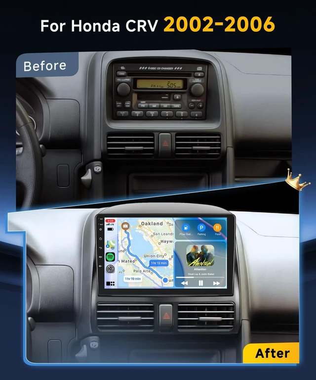 Alt view image 2 of 5 - 4G 64G 5G WiFi Car Radio Stereo for Honda CRV 2002-2006 Wireless CarPlay