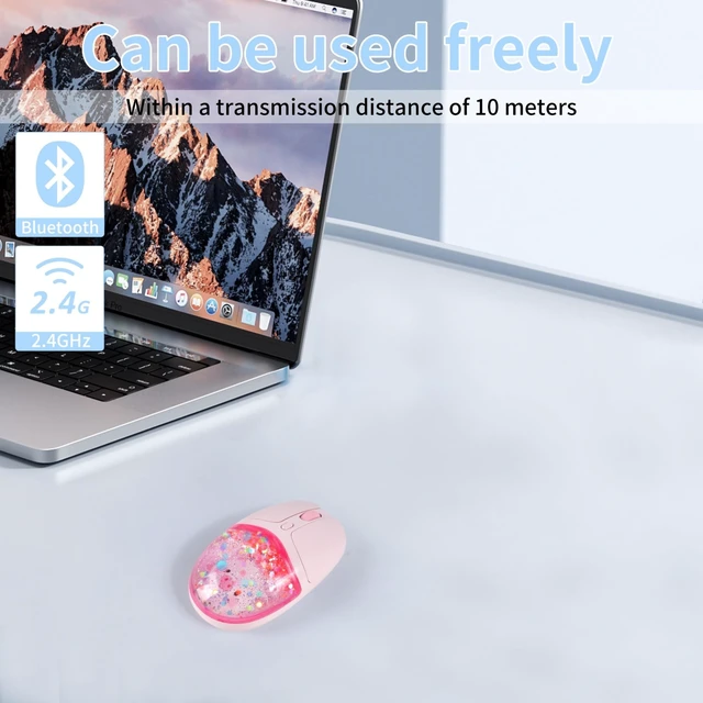 Alt view image 2 of 5 - Cute Wireless Mouse Bluetooth Rechargeable, 2.4G & Bluetooth Silent Computer Mouse with RGB Light,5 Adjustable DPI, Quicksand Design Transparent Shell with Pig Doll for Computer Laptop PC MacBo