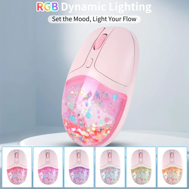 Alt view image 3 of 5 - Cute Wireless Mouse Bluetooth Rechargeable, 2.4G & Bluetooth Silent Computer Mouse with RGB Light,5 Adjustable DPI, Quicksand Design Transparent Shell with Pig Doll for Computer Laptop PC MacBo