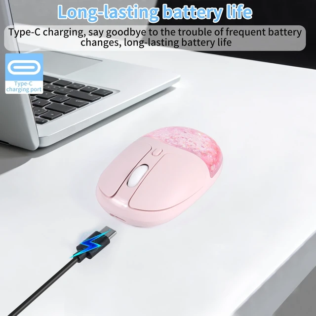 Alt view image 5 of 5 - Cute Wireless Mouse Bluetooth Rechargeable, 2.4G & Bluetooth Silent Computer Mouse with RGB Light,5 Adjustable DPI, Quicksand Design Transparent Shell with Pig Doll for Computer Laptop PC MacBo