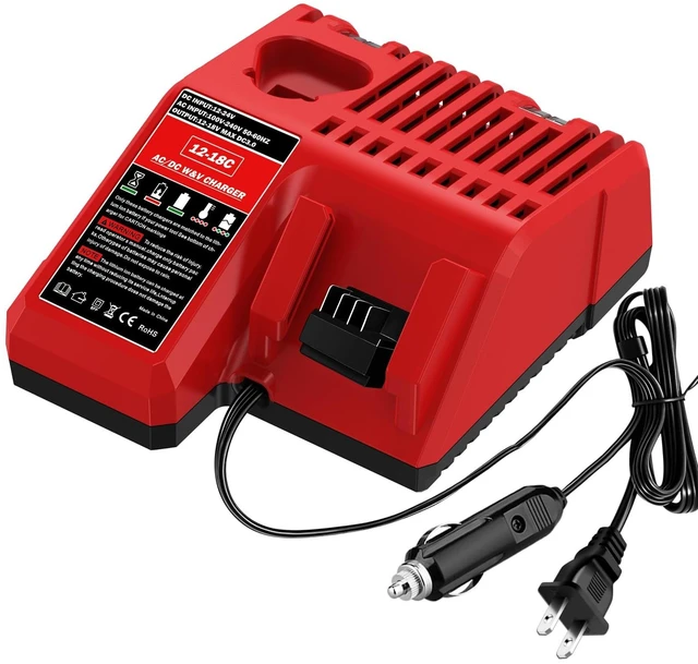 Main image of YNDZ 2 in 1 AC/DC Car Charger for Milwaukee M12 M14 M18 Batteries, 3A Fast Charger Wide Voltage 100-240V, Portable Lithium-ion Battery Charger for Milwaukee 12V 14.4V 18V Cordless Power Tools