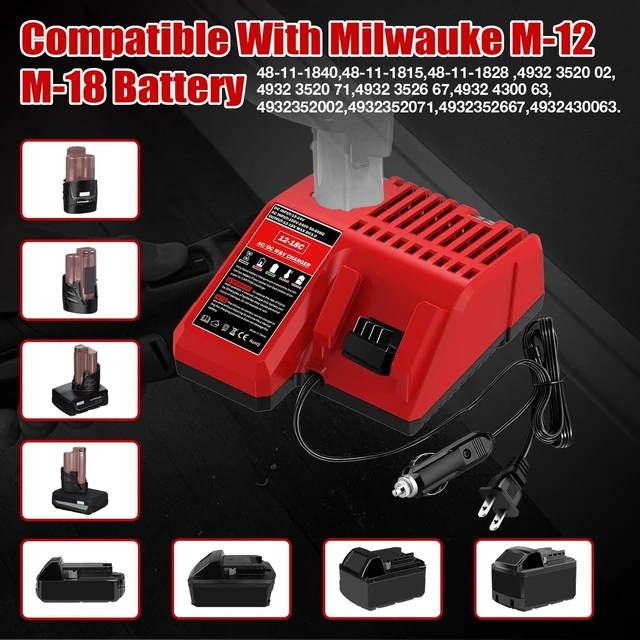 Alt view image 3 of 5 - YNDZ 2 in 1 AC/DC Car Charger for Milwaukee M12 M14 M18 Batteries, 3A Fast Charger Wide Voltage 100-240V, Portable Lithium-ion Battery Charger for Milwaukee 12V 14.4V 18V Cordless Power Tools
