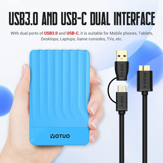 Alt view image 2 of 4 - YOTUO 320GB External Hard Drive, Portable Storage Expansion HDD, USB 3.0 & USB-C for PC, Mac, Desktop, Laptop, Smartphone, PS4, Xbox One, Xbox 360, Office & Game, Blue