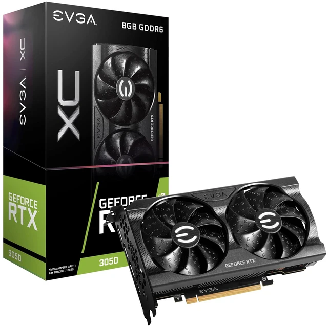 Main image of EVGA GeForce RTX 3050 XC Gaming, 08G-P5-3553-KR, 8GB GDDR6, Dual-Fan, Metal Backplate