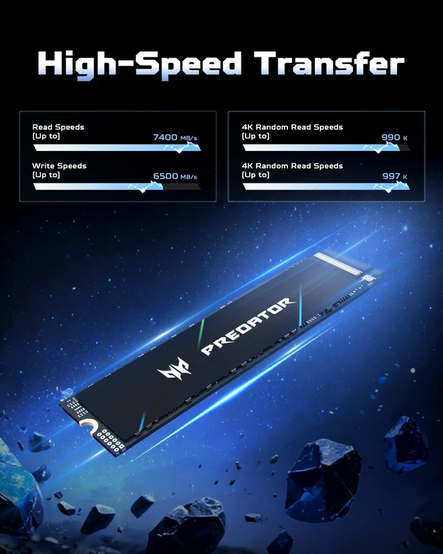 Alt view image 3 of 5 - Acer Predator GM7 512GB SSD: M.2 2280 PCIe Gen 4 x4 NVMe 2.0, Read Speed Up to 7200 MB/s, Internal PC Solid State Drive for Laptop, Desktop and PS5 - BL.9BWWR.117