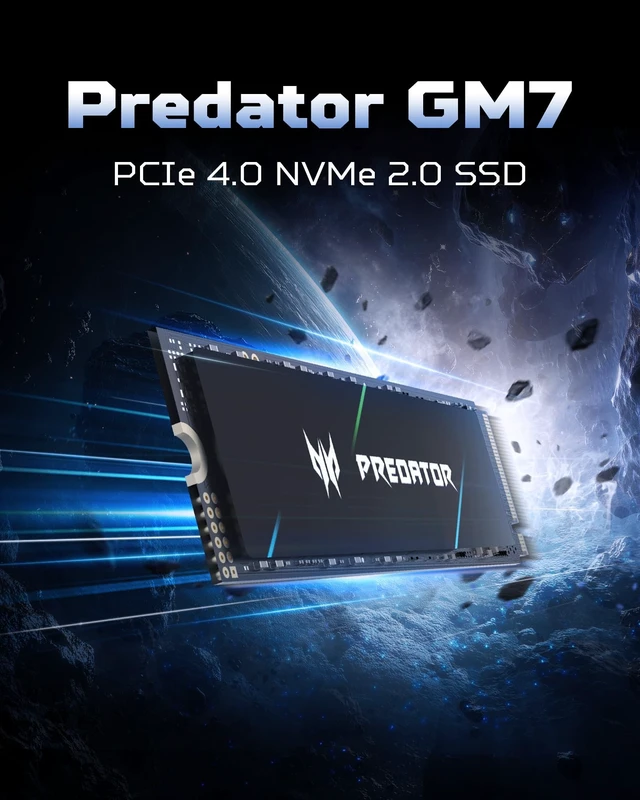 Alt view image 2 of 5 - Acer Predator GM7 512GB SSD: M.2 2280 PCIe Gen 4 x4 NVMe 2.0, Read Speed Up to 7200 MB/s, Internal PC Solid State Drive for Laptop, Desktop and PS5 - BL.9BWWR.117