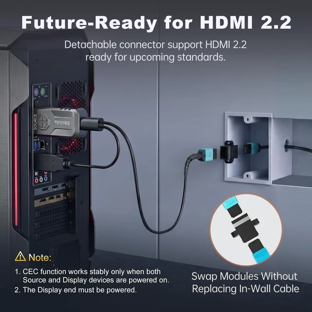 Alt view image 3 of 5 - 8K Detachable MPO Pure Fiber Optic HDMI 2.1 Cable 33FT, 48Gbps, eARC, 8K 60Hz, 4K 120Hz, Dynamic HDR for PS5 PS4, Xbox Series X, Denon/Yamaha Receiver, LG, Samsung, Sony TV