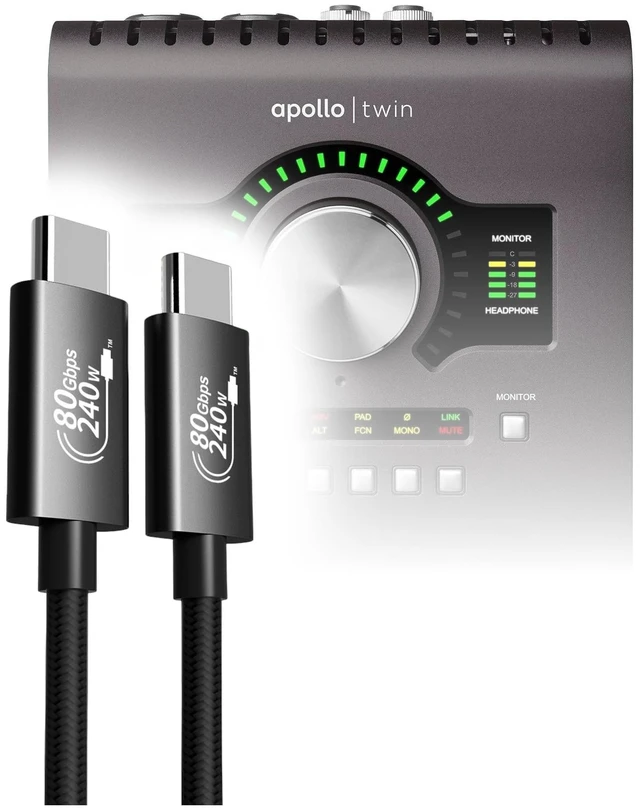 Main image of BoxWave Cables & Adapters Compatible with Universal Audio Apollo Twin - DirectSync PD Thunderbolt 5.0 Cable (10 ft 240W), Long Nylon Braided Connector Fast Charge - Jet Black