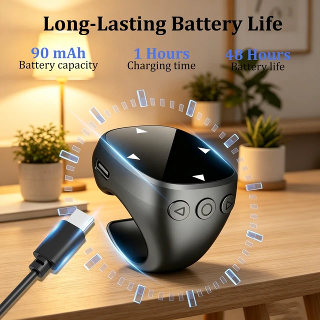 Alt view image 4 of 5 - Wireless Bluetooth Air Finger Ring Mouse, Rechargeable TikTok Scrolling Ring with Touchscreen, Page Turner for E-Book Remote Control Short Video Camera Shutter, for Phone Tablet Android iOS(Bla