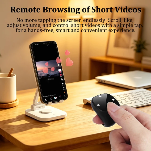 Alt view image 3 of 5 - Wireless Bluetooth Air Finger Ring Mouse, Rechargeable TikTok Scrolling Ring with Touchscreen, Page Turner for E-Book Remote Control Short Video Camera Shutter, for Phone Tablet Android iOS(Bla