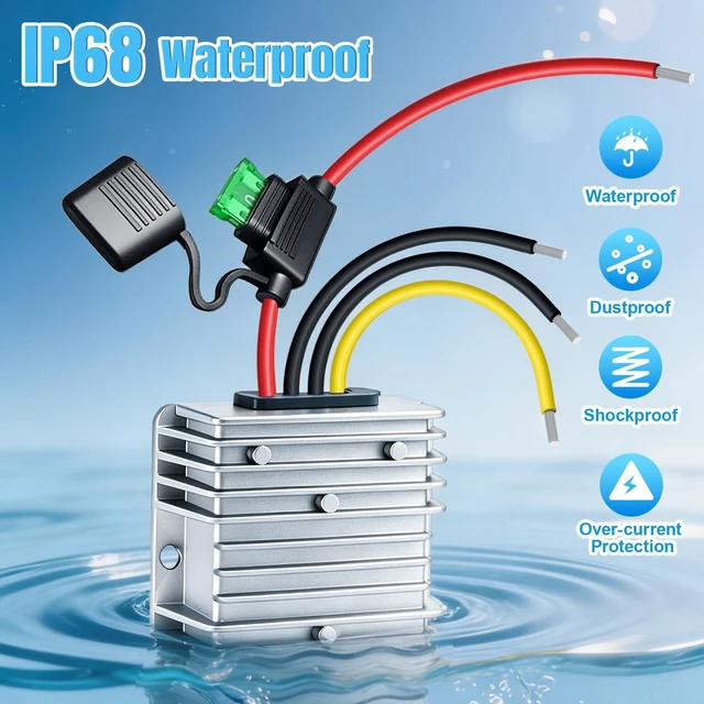 Alt view image 4 of 5 - YNDZ 15-55V to 12V 660W Step Down Converter DC 24V 36V 48V to 12V 25A High Waterproof Voltage Regulator Buck Transformer with 2 Wiring Terminals for Car Truck RV Boat Solar System LED Light