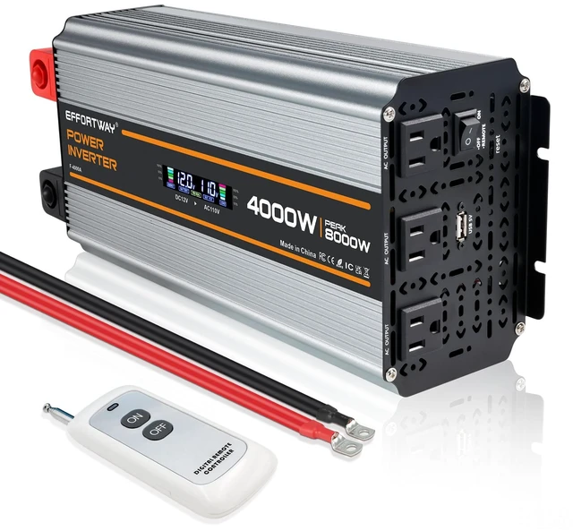 Main image of 4000 watt Power Inverter DC 12V to AC 110V/120V Converter,80000w Peak.Comes with LCD Display,Wireless Controller,3AC outlets,USB,Hardwire Terminal,Suitable for Camping,Off-Grid Solar Inverter S