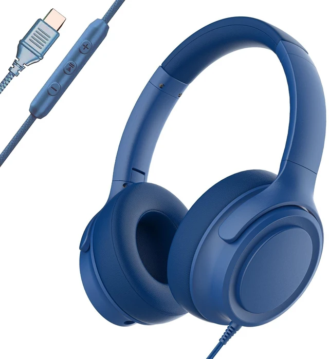 Main image of ADOOPE USB C Wired Over-Ear Headphones with Mic, Blue, No Bag