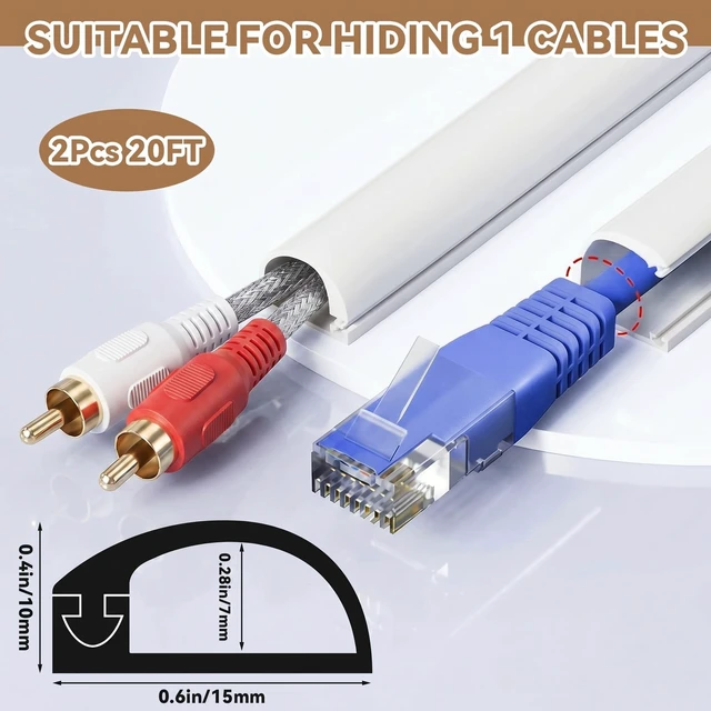 Alt view image 2 of 5 - Tatuo 2 Pcs Silicone Wall Wire Hider Flexible Cord Hider,White,Small-20 ft