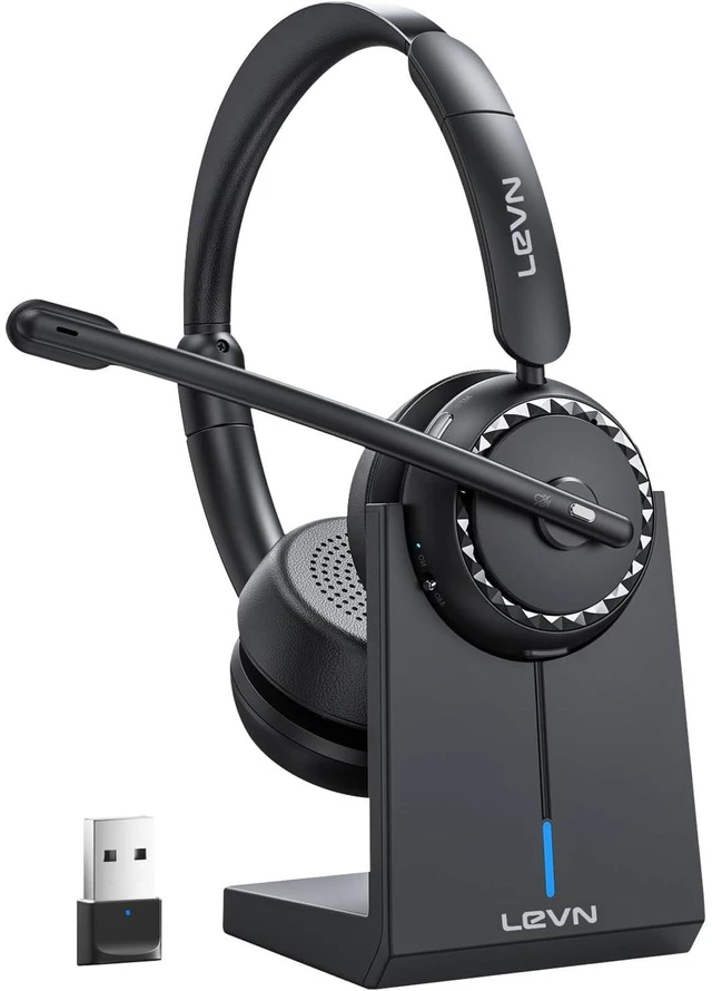 Main image of LEVN Wireless Headset, Wireless Headset with Mic for Work, AI Noise Cancelling, 65 Hrs Working Time, Bluetooth Headphones with Microphone from Computer/Call Center/Teams