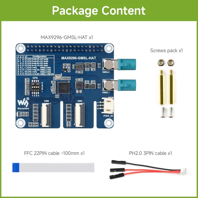 Alt view image 2 of 5 - Waveshare 2-Ch GMSL Camera HAT, Equipped with MAX9296A Deserializer, High-Speed and Low-Latency Serial Transmission, Compatible with Raspberry Pi 5 and Jetson Orin NX/Nano