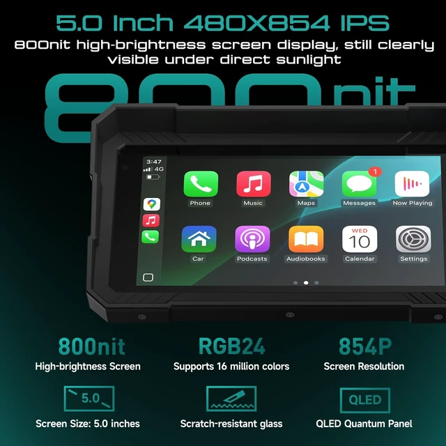 Alt view image 4 of 5 - RUIST 5.0" Wireless Motorcycle CarPlay Screen with TPMS, Model MOX50
