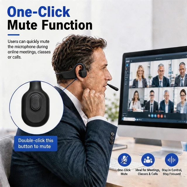 Alt view image 3 of 5 - Open-Ear Headphones with Noise-Canceling Mic, Bone Conduction Headphones