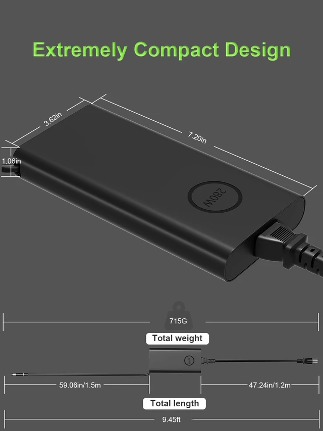Alt view image 4 of 5 - PowerPortnerLink GaN 280W Charger 7.4mm Fit for Dell Laptop