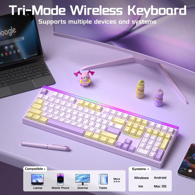 Alt view image 3 of 5 - Aula H108 Wireless Silent Mechanical Keyboard with Number Pad Hot Swappable