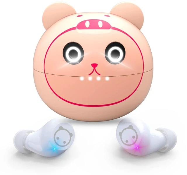 Main image of AMAFACE Bluetooth Wireless Earbuds for Kids Small Ears, TWS Bluetooth Headphones, HiFi Stereo Wireless Earphones Sweat-Proof Touch Control Headset with Cartoon Charging Case - Piggy Cat