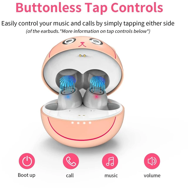 Alt view image 3 of 5 - AMAFACE Bluetooth Wireless Earbuds for Kids Small Ears, TWS Bluetooth Headphones, HiFi Stereo Wireless Earphones Sweat-Proof Touch Control Headset with Cartoon Charging Case - Piggy Cat