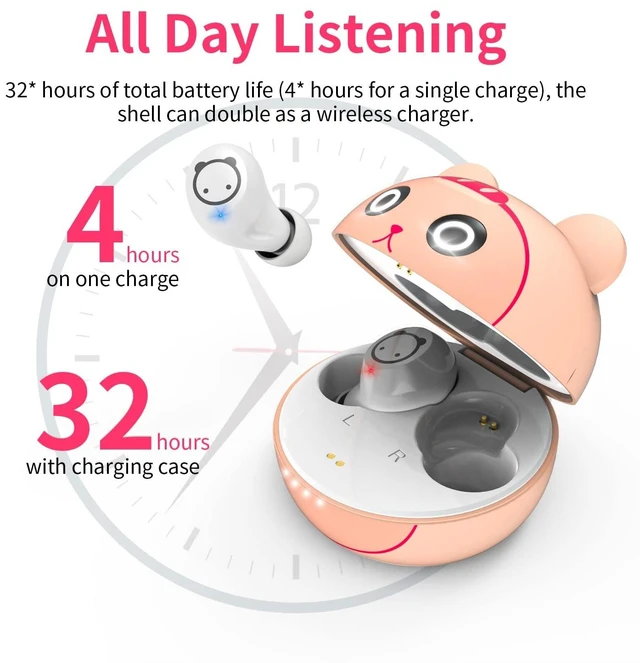 Alt view image 5 of 5 - AMAFACE Bluetooth Wireless Earbuds for Kids Small Ears, TWS Bluetooth Headphones, HiFi Stereo Wireless Earphones Sweat-Proof Touch Control Headset with Cartoon Charging Case - Piggy Cat