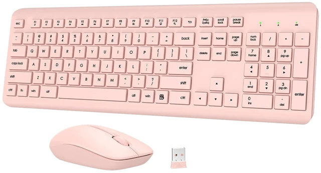Main image of Wireless Keyboard and Mouse Combo, Full-Size Silent Ergonomic Keyboard and Optical Mouse, Long Battery Life, 2.4GHz Lag-Free Cordless Mice Keyboard for Computer, Mac, Laptop, PC, Windows(Pink)
