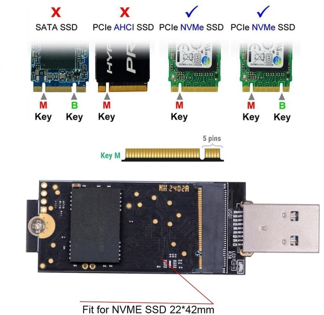 Alt view image 4 of 5 - NGFF USB 3.0 to Single Protocol Channel NVME M-Key M.2 PCI-E 2242 2230 SSD External PCBA Case Conveter Adapter JMS583 Chipset