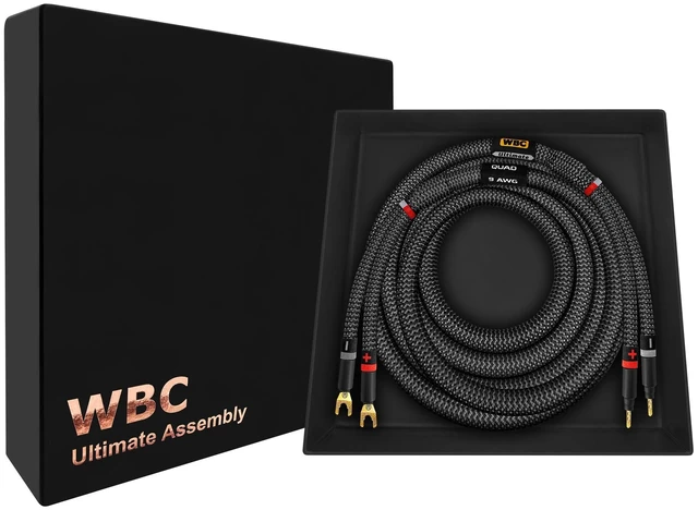 Main image of WORLDS BEST CABLES 6 Foot Ultimate - 9 AWG - Ultra-Pure OFC - Premium Audiophile HiFi Speaker Cable for Center Channel with Eminence Gold Banana (x2) & Spade (x2) Plugs & Carbon Tweed Jacket