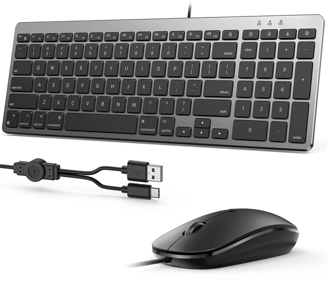Main image of OMOTON Keyboard and Mouse for Mac, Wired USB-C & USB-A, Zero Setup, Grey