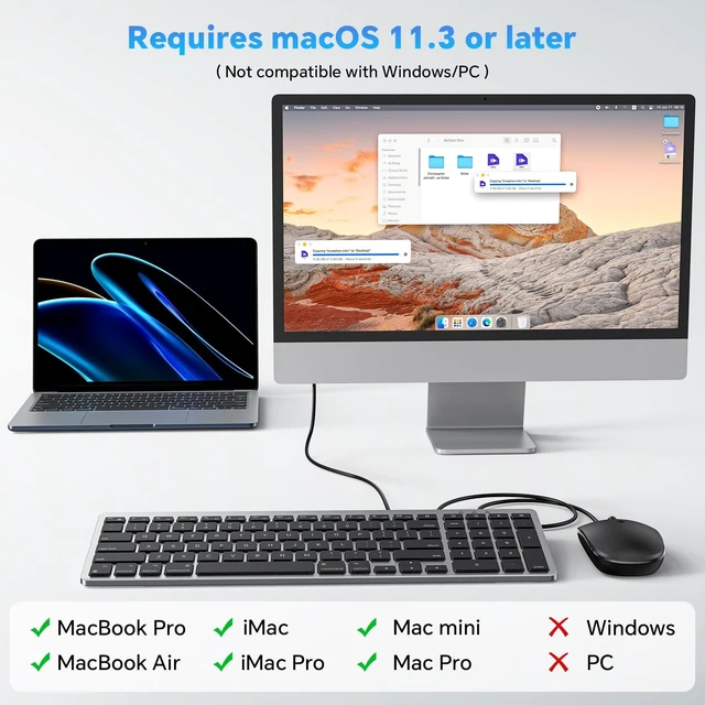 Alt view image 2 of 5 - OMOTON Keyboard and Mouse for Mac, Wired USB-C & USB-A, Zero Setup, Grey