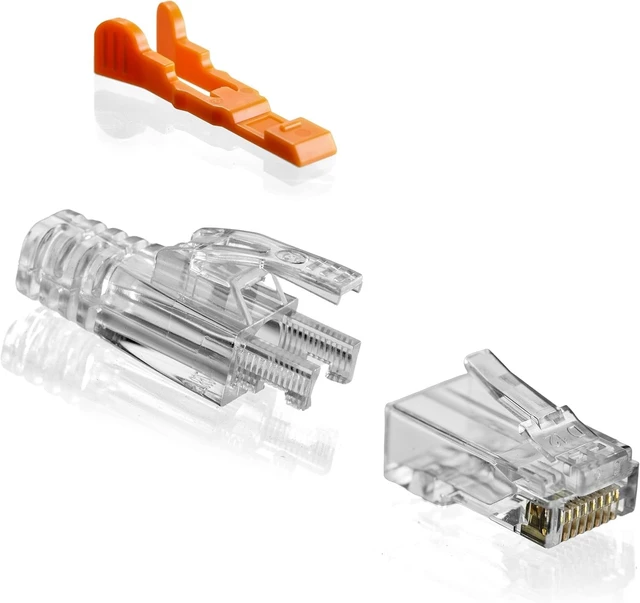 Alt view image 2 of 5 - NTW Gold Plated Lockable CAT6/6a RJ45 Pass Through Connectors (100 Pack), EZ to Crimp Modular Plug with Boots for Solid or Stranded UTP 23/24 AWG Cable