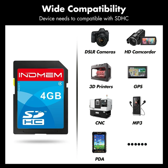 Alt view image 5 of 5 - INDMEM SD Card 4GB 5 Pack SDHC Class 4 Flash Memory Card 4 GB Digital Camera Cards
