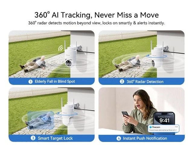 Alt view image 2 of 5 - FOSCAM 4K Outdoor Cam, Full Space 360 Radar Auto-Track Baby/Pet Monitor