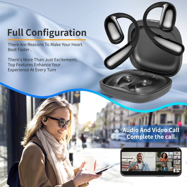 Alt view image 2 of 5 - Open Ear Headphones, Bluetooth Wireless Earbuds with Built-in Mic, Secure Comfortable Fit, Sweat-Resistant Sports Headphones for Running, Workout, Cycling & Everyday Wear, Long Battery Life