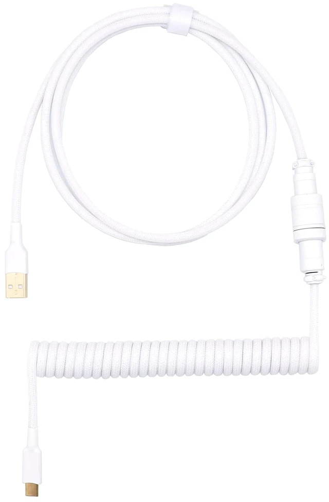 Main image of Kraken White Coiled Keyboard Cable - Artisan Coiled USB C Cable with Aviator Connector for Mechanical Gaming Keyboards (Pure White)