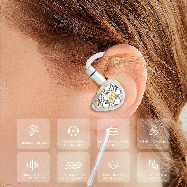 Alt view image 4 of 5 - Jyinudio TANGZU Wan'er S.G II inEar Monitor IEM, Wired HiFi Gaming Earphones, 10mm Dynamic Driver with PET Diaphragm, TangleFree 0.78mm 2Pin Detachable Cable, White TypeC Plug with Microphone