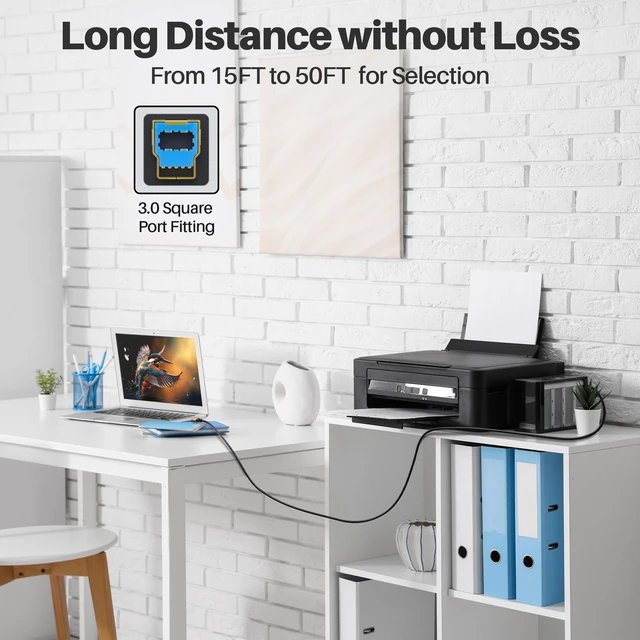 Alt view image 3 of 5 - Mygatti Extra Long USB 3.0 C to USB B Cable 25FT, Black